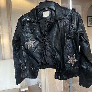 Hannah Banana Faux Leather Stars Jacket - Girls Size 10